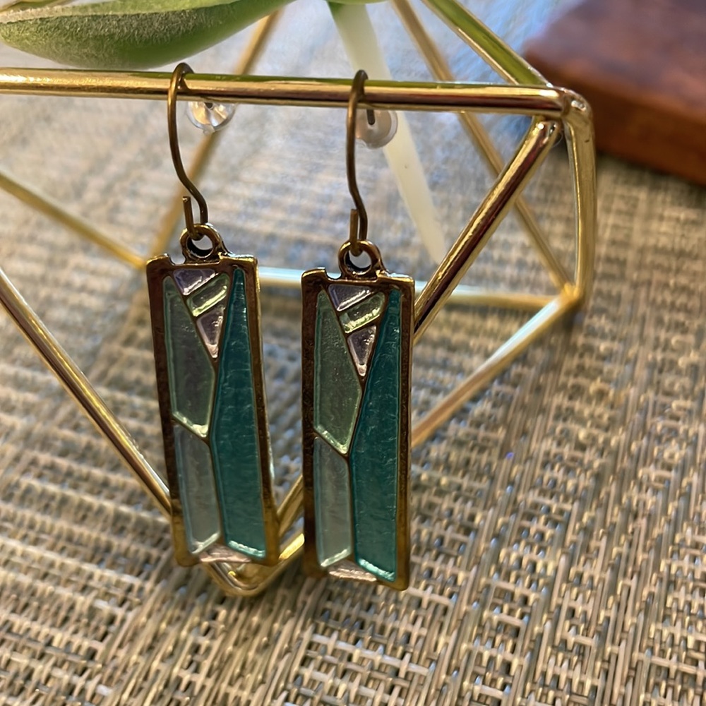 #149 Boho Rectangle Turquoise Drop Earrings